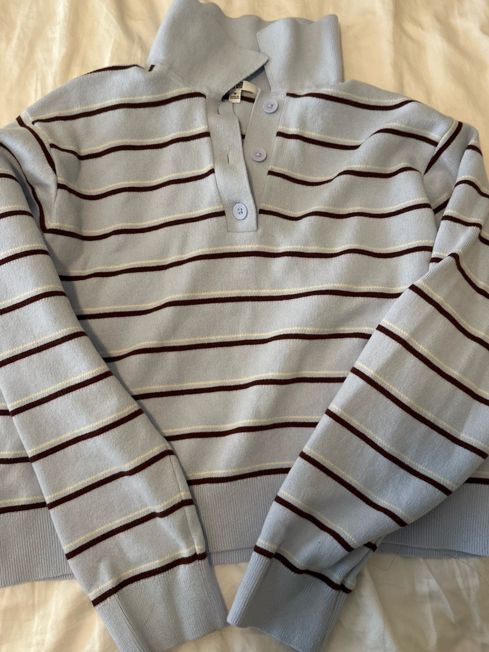 Uniqlo Light Blue Crewneck Sweater with Brown Stripes